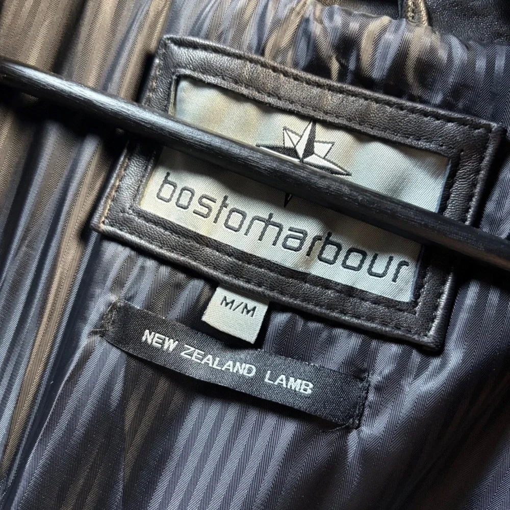 Boston Harbour Mens Black New Zealand Lamb Leather Cafe Racer Jacket Size Medium - Picture 3 of 6